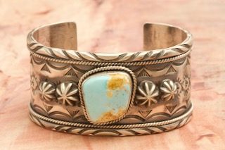 Genuine Tyrone Turquoise Sterling Silver Navajo Bracelet